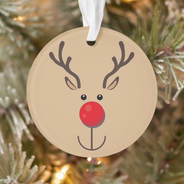 Cute Reindeer Minimalist Face Brown Ornament (Tree)