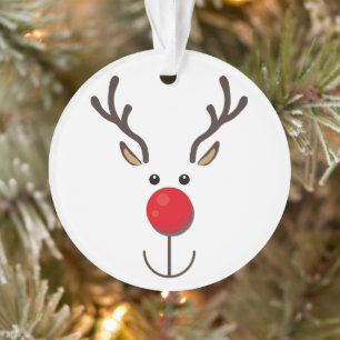 Cute Reindeer Minimalist Face White Ornament