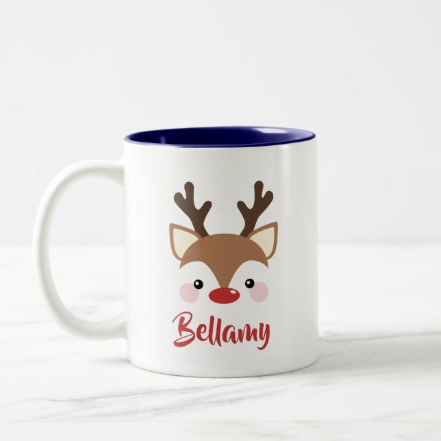 Cute Reindeer Name In Red Christmas Two-Tone Coffee Mug (Left)