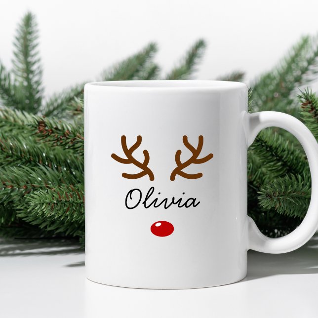 Cute Reindeer Nose and Antlers Custom Christmas Coffee Mug (Creator Uploaded)