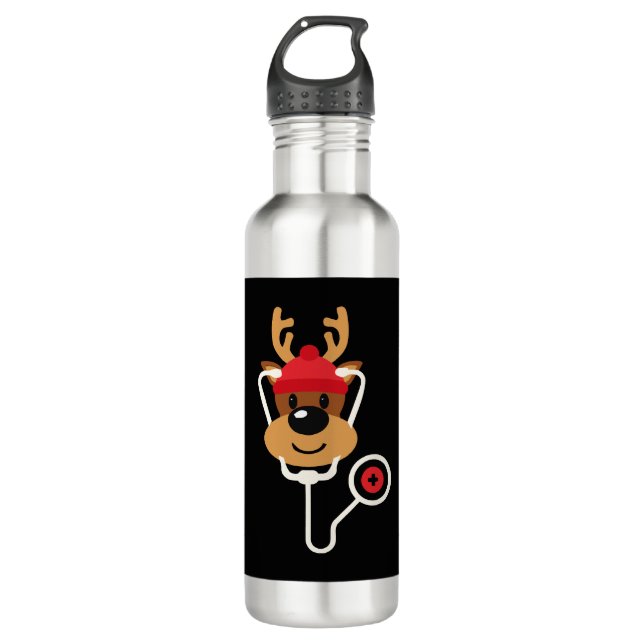 Cute Reindeer Nurse Christmas 710 Ml Water Bottle (Front)
