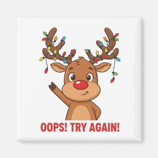 Cute Reindeer Oops Try Again Encouragement Magnet