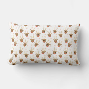 Cute Reindeer Patter Snowflakes Orange Lumbar Cushion