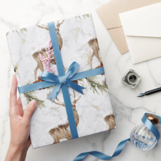 Cute reindeer pattern with fir branch & pinecones wrapping paper