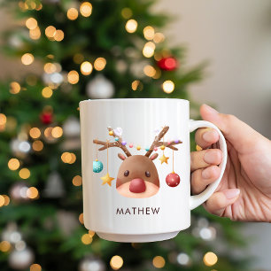 Cute Reindeer Personalised Christmas Mug