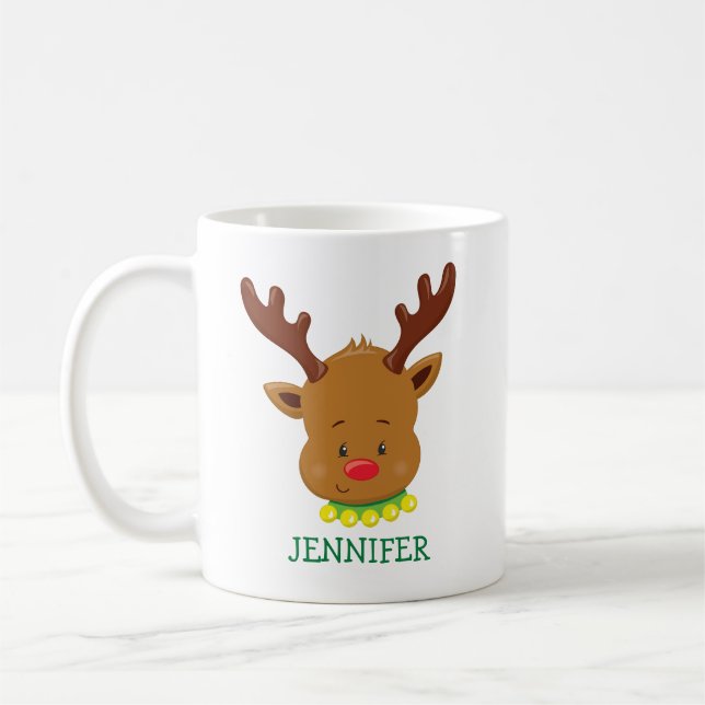 Cute Reindeer Personalised Christmas Mug (Left)