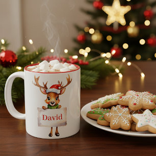 Cute reindeer  personalised Christmas Two-Tone Coffee Mug