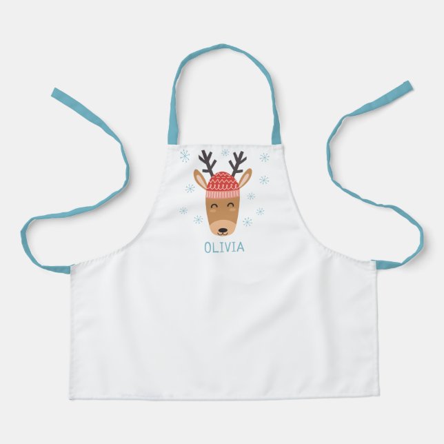Cute Reindeer Personalised Kids Holiday Apron (Front)