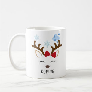 Cute Reindeer Personalized Name Christmas Coffee Mug