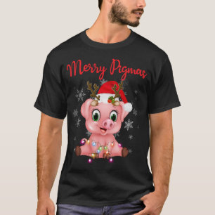 Cute Reindeer Pig In Santa's Hat Merry Pigmas Chri T-Shirt
