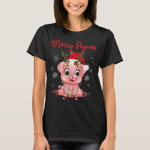 Cute Reindeer Pig In Santa's Hat Merry Pigmas Chri T-Shirt
