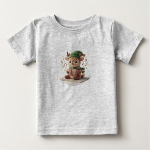 Cute Reindeer Playing Accordion Christmas Ornament Baby T-Shirt