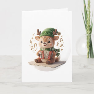 Cute Reindeer Playing Accordion Christmas Ornament Card