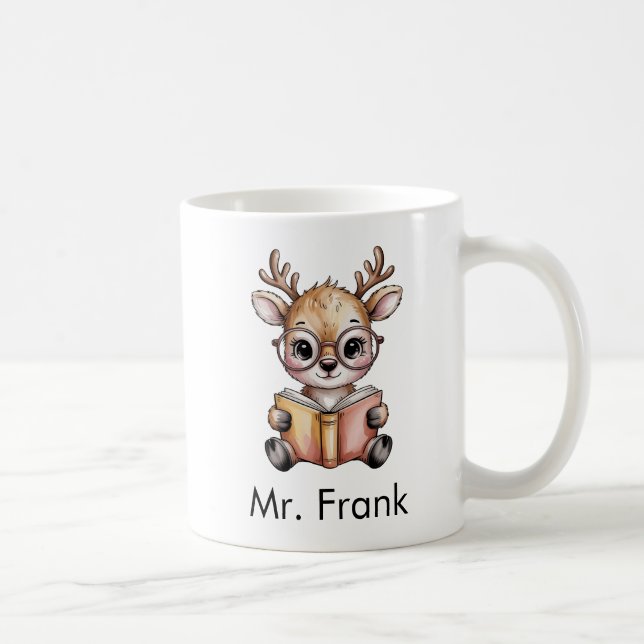 Cute Reindeer Reading a Book Custom Coffee Mug (Right)