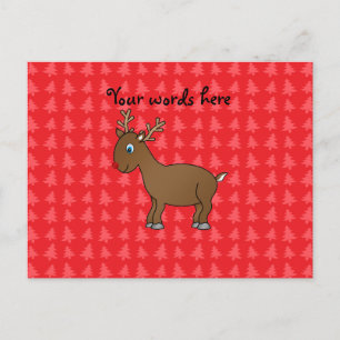 Cute reindeer red christmas tree background holiday postcard