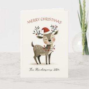 Cute Reindeer Retro Christmas Card
