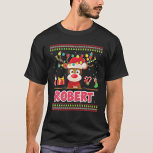 Cute Reindeer Robert Merry Christmas Light Santa H T-Shirt