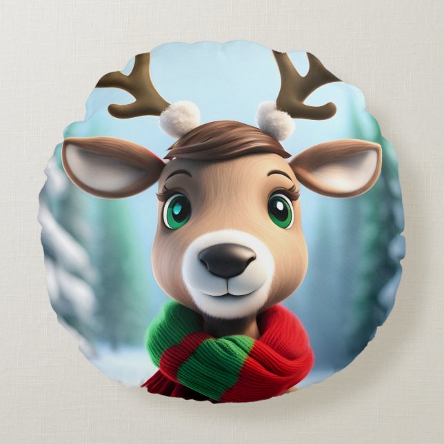 Cute Reindeer Round Cushion (Front)