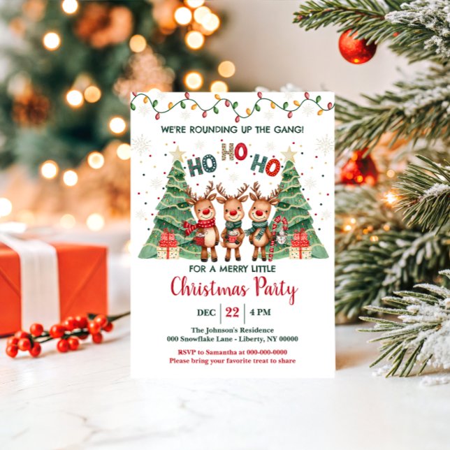 Cute Reindeer Rounding Up the Gang Christmas Party Invitation (Creator Uploaded)