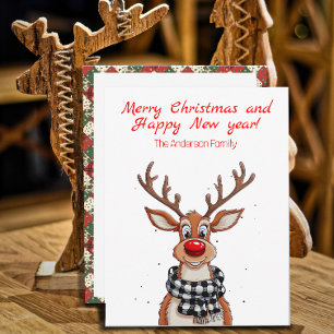 Cute reindeer Rudolph christmas Holiday Postcard