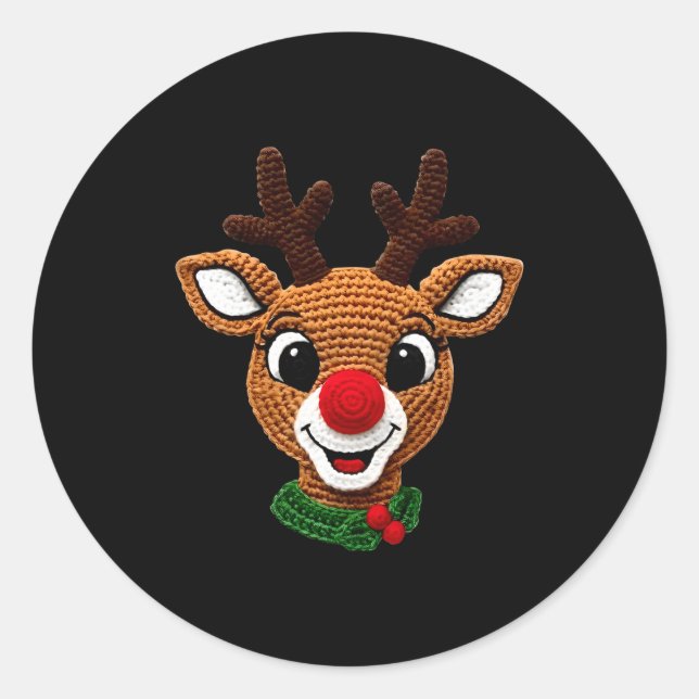 Cute Reindeer Rudolph Crochet Xmas Pajamas Holiday Classic Round Sticker (Front)