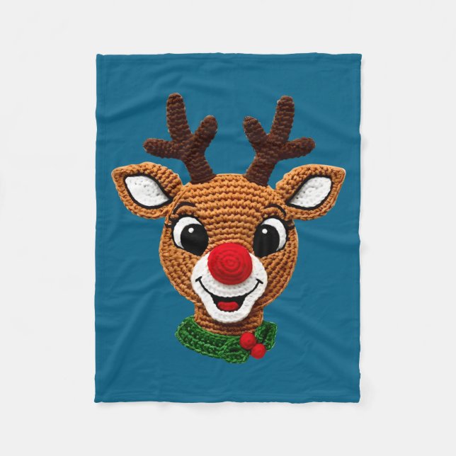 Cute Reindeer Rudolph Crochet Xmas Pajamas Holiday Fleece Blanket (Front)