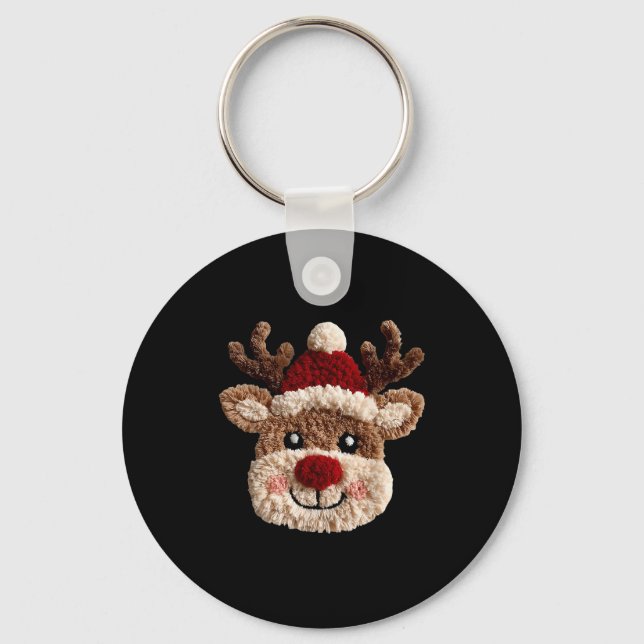 Cute Reindeer Rudolph Crochet Xmas Pajamas Holiday Key Ring (Front)