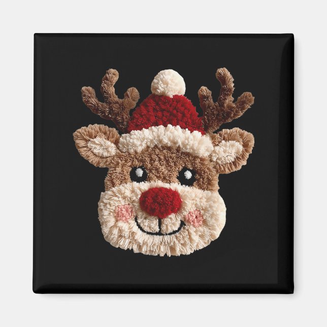 Cute Reindeer Rudolph Crochet Xmas Pajamas Holiday Magnet (Front)