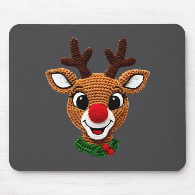 Cute Reindeer Rudolph Crochet Xmas Pajamas Holiday Mouse Pad (Front)