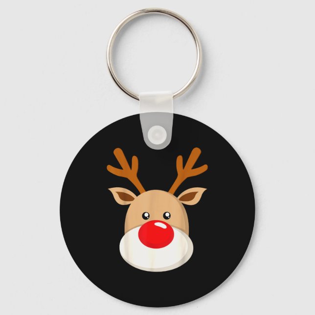 Cute Reindeer Rudolph Red Nose Christmas Antlers  Key Ring (Front)
