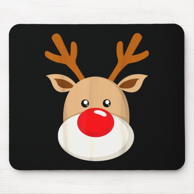 Cute Reindeer Rudolph Red Nose Christmas Antlers  Mouse Pad (Front)