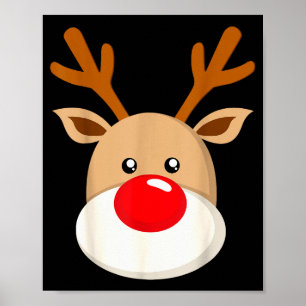 Cute Reindeer Rudolph Red Nose Christmas Antlers  Poster