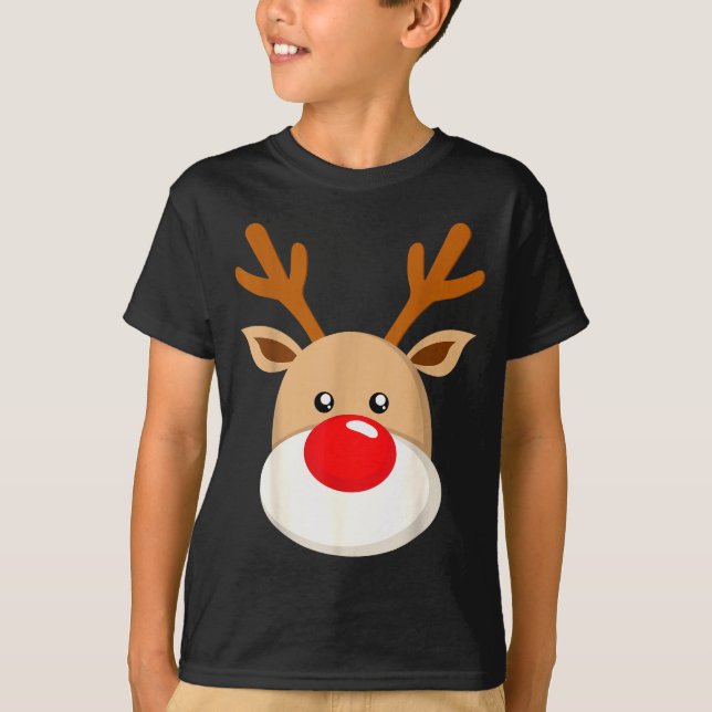 Cute Reindeer Rudolph Red Nose Christmas Antlers  T-Shirt (Front)
