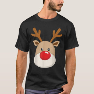 Cute Reindeer Rudolph Red Nose Christmas Antlers  T-Shirt