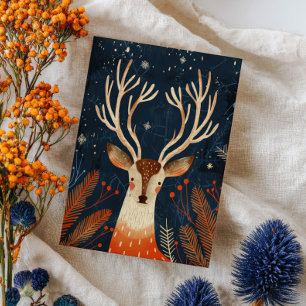 Cute Reindeer Rustic Woodland Christmas Postcard