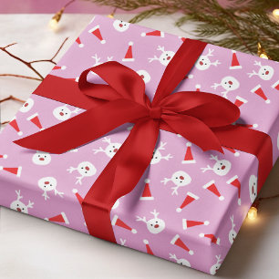 Cute Reindeer Santa Hats Christmas Pattern Wrapping Paper