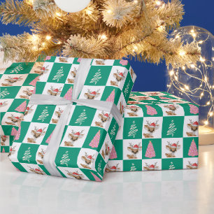 Cute Reindeer Santa Merry Christmas tree party Wrapping Paper