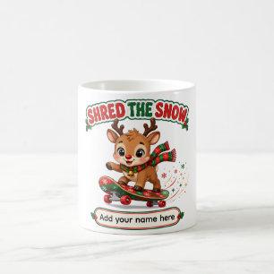 Cute Reindeer Shredding Snow Skateboard Coffee Mug
