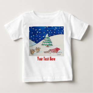 Cute reindeer snow scene with sleigh and tree baby T-Shirt