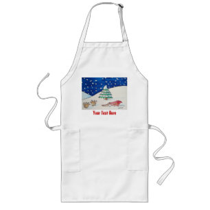 Cute reindeer snow scene with sleigh and tree long apron