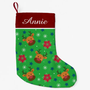 Cute Reindeer & Snowflake Personalized Small Christmas Stocking