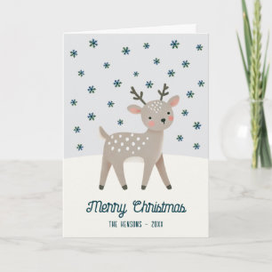Cute Reindeer Snowflakes Drawing Christmas Holiday Card