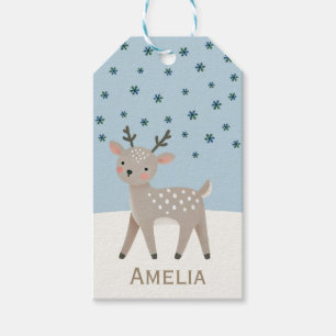 Cute Reindeer Snowflakes Drawing Name Christmas Gift Tags