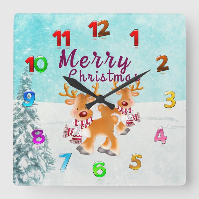 Cute Reindeer  Square Wall Clock (Front)