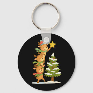 Cute Reindeer Stacking To Decorate Tree Christmas Key Ring