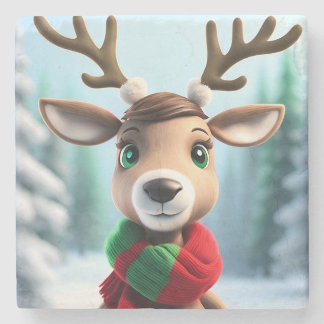 Cute Reindeer Stone Coaster (Front)