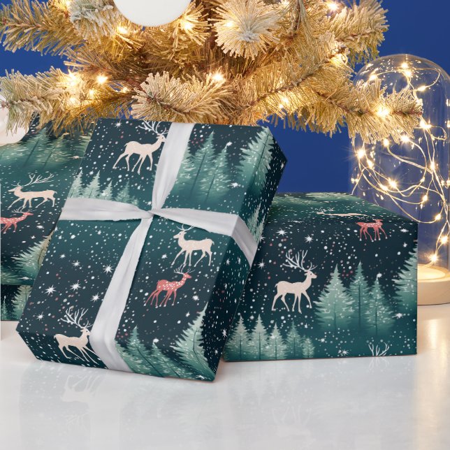Cute Reindeer Traditional Christmas Gift Wrap (Holidays)