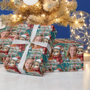 Cute Reindeer Winter Wonderland Christmas Photo Wrapping Paper