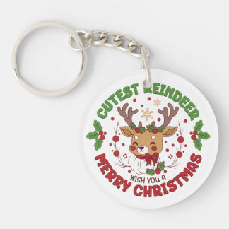 Cute Reindeer Wish You A Merry Christmas Key Ring