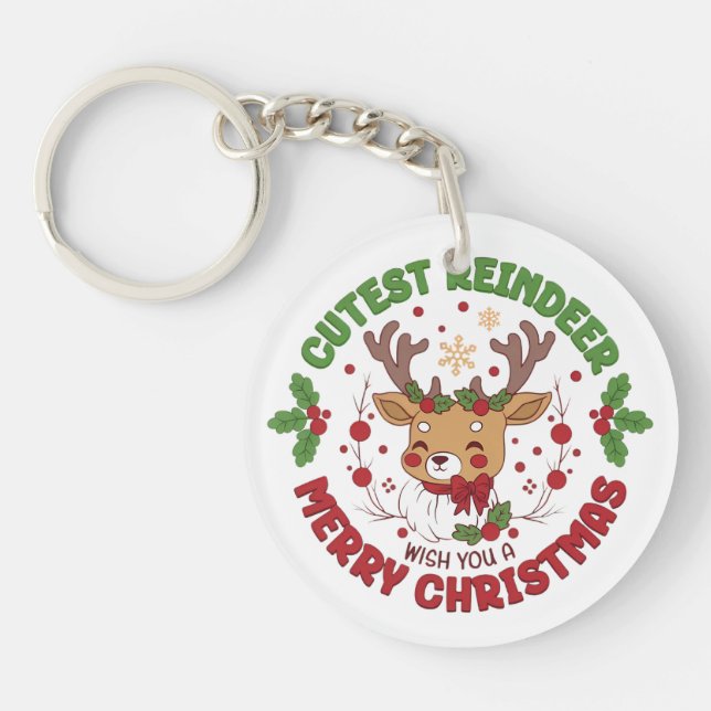 Cute Reindeer Wish You A Merry Christmas Key Ring (Front)